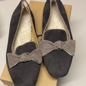 UGG Dark Gray Suede Loafers with Bow